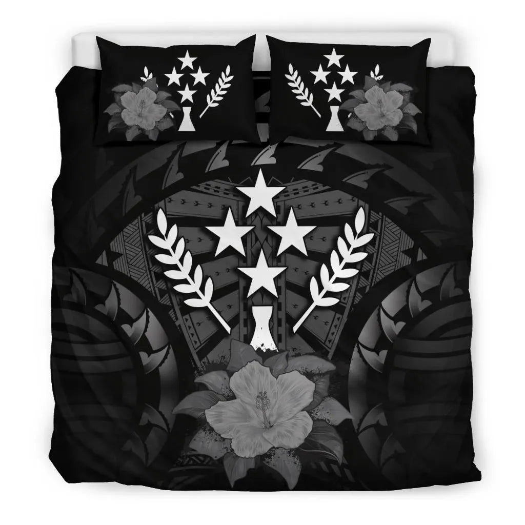 Kosrae Duvet Cover Set - Kosrae Flag & Gray Hibiscus
