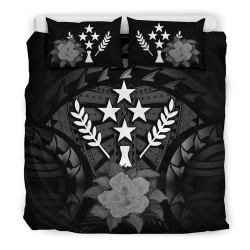 Kosrae Duvet Cover Set - Kosrae Flag & Gray Hibiscus