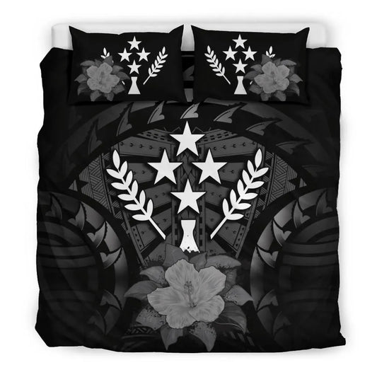 Kosrae Duvet Cover Set - Kosrae Flag & Gray Hibiscus