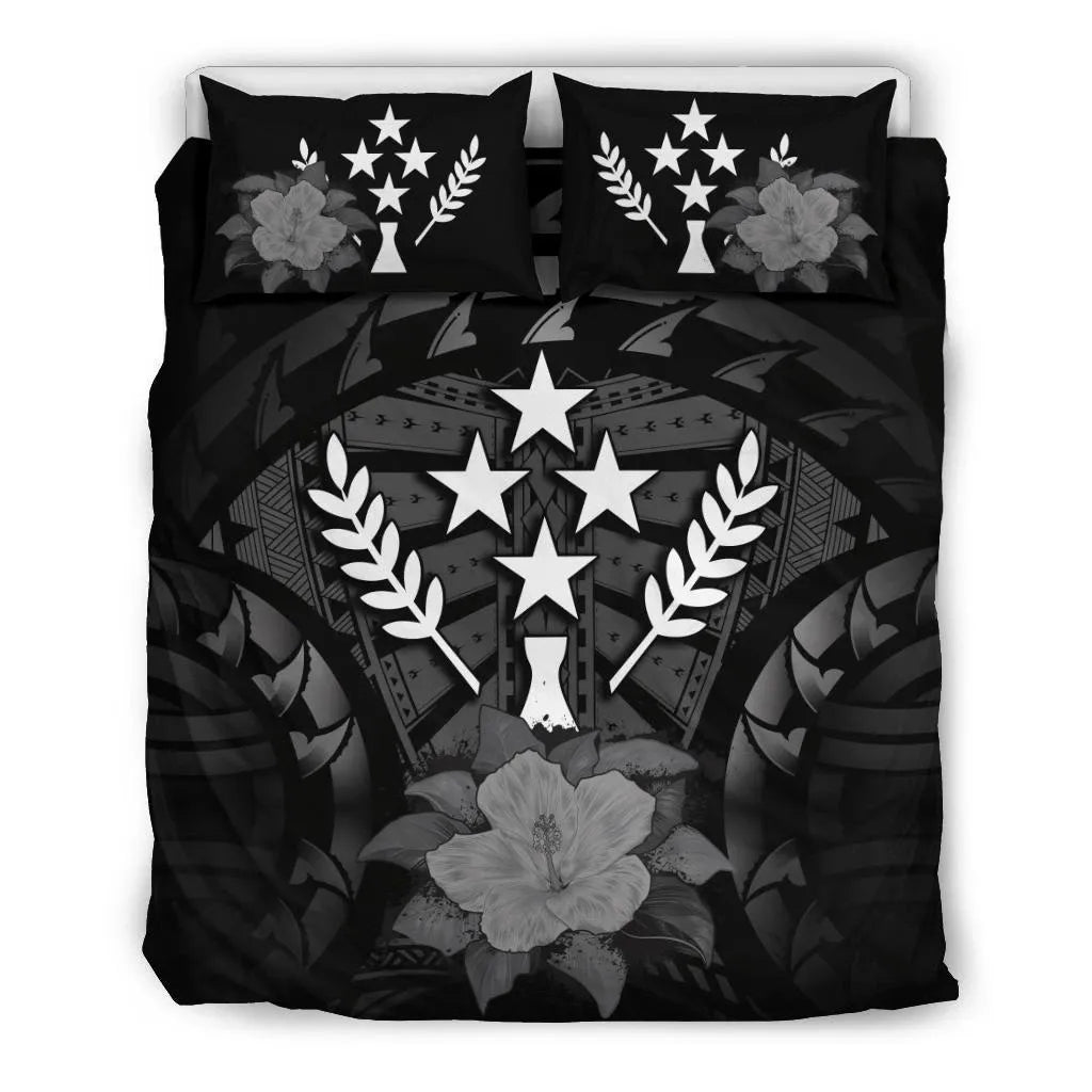 Kosrae Duvet Cover Set - Kosrae Flag & Gray Hibiscus