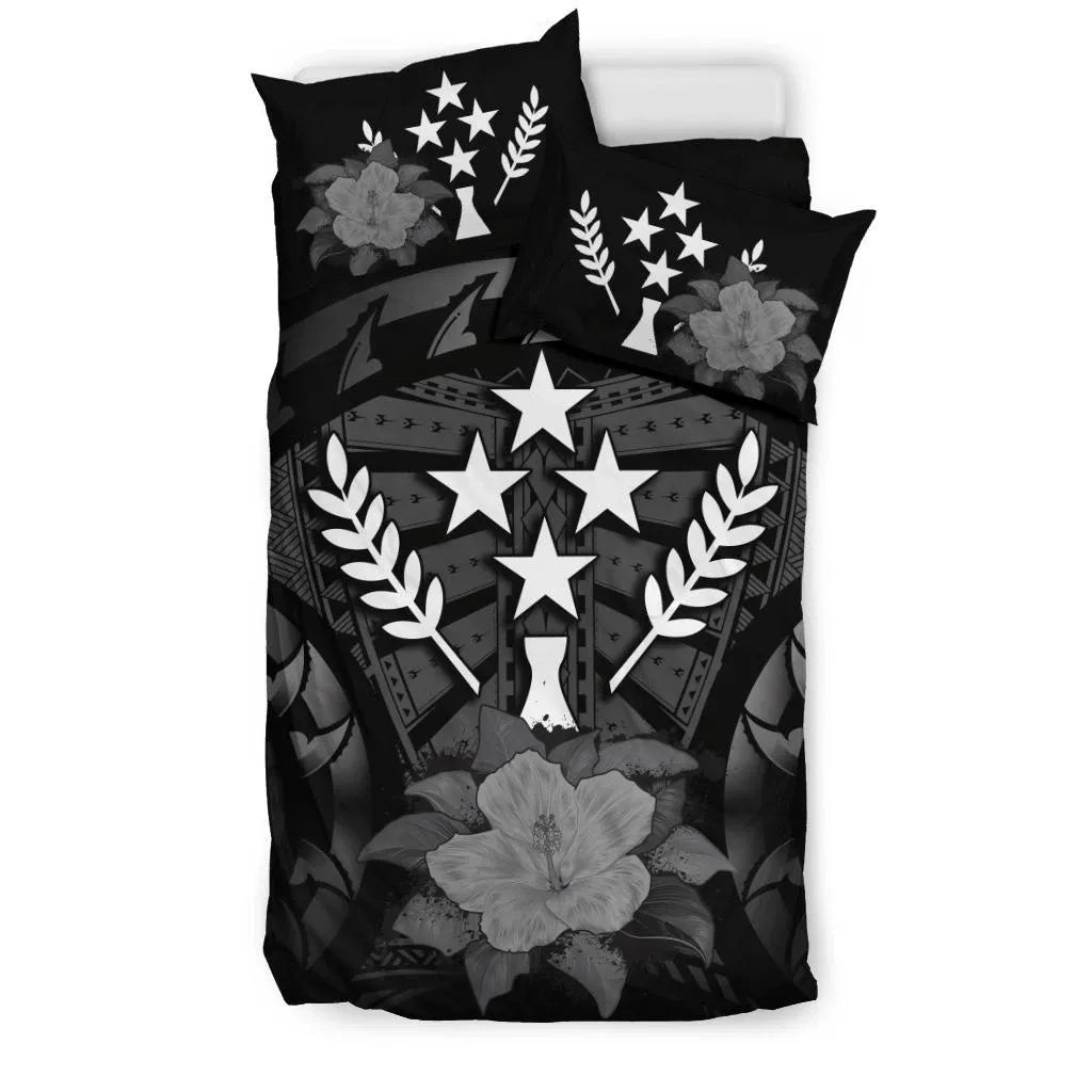 Kosrae Duvet Cover Set - Kosrae Flag & Gray Hibiscus