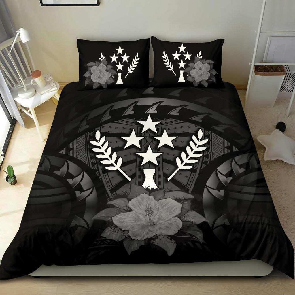 Kosrae Duvet Cover Set - Kosrae Flag & Gray Hibiscus