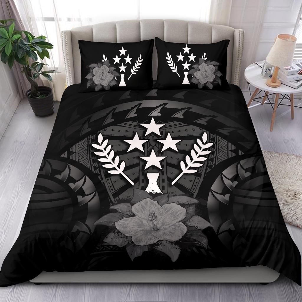 Kosrae Duvet Cover Set - Kosrae Flag & Gray Hibiscus