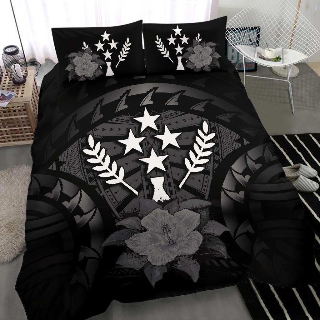 Kosrae Duvet Cover Set - Kosrae Flag & Gray Hibiscus