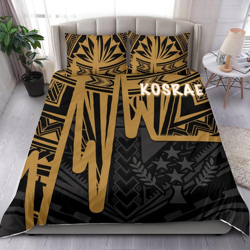 Kosrae Bedding Set - Kosrae Seal In Heartbeat Patterns Style (Gold)