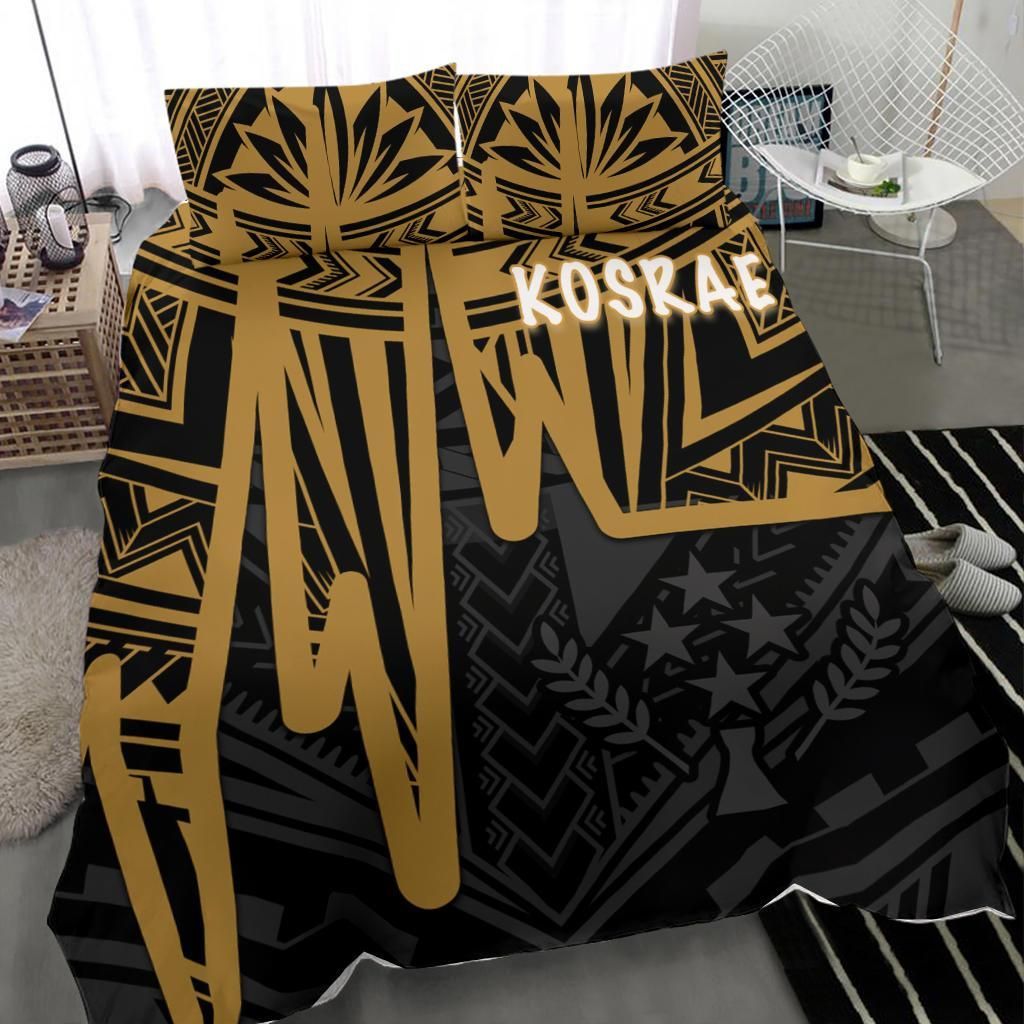 Kosrae Bedding Set - Kosrae Seal In Heartbeat Patterns Style (Gold)