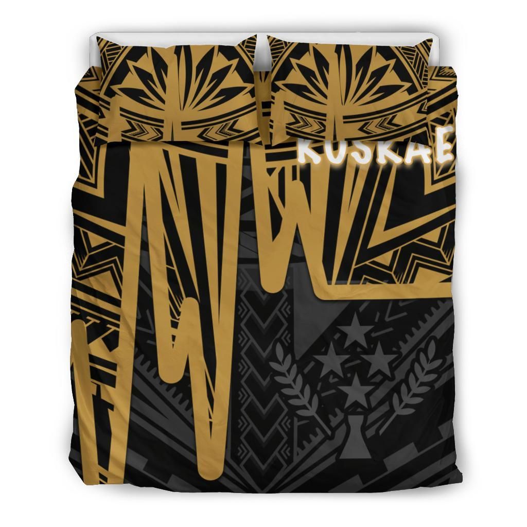 Kosrae Bedding Set - Kosrae Seal In Heartbeat Patterns Style (Gold)
