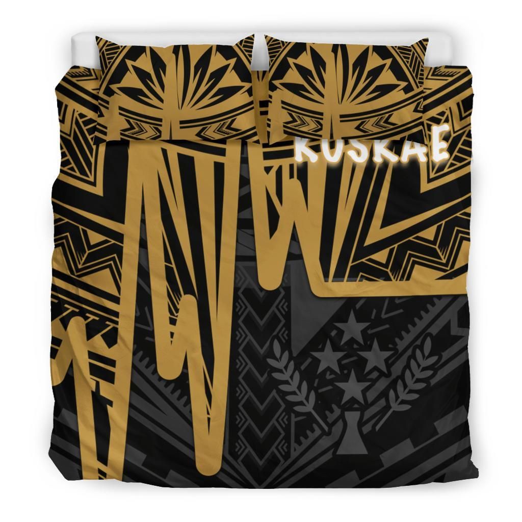 Kosrae Bedding Set - Kosrae Seal In Heartbeat Patterns Style (Gold)
