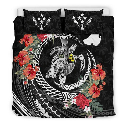 Polynesian Duvet Cover Set - Kosrae Bedding Set Polynesia Map Turtle Hibiscus
