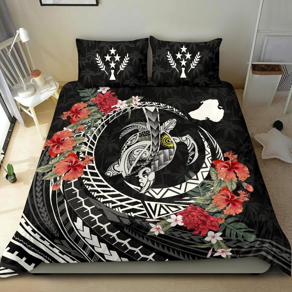 Polynesian Duvet Cover Set - Kosrae Bedding Set Polynesia Map Turtle Hibiscus
