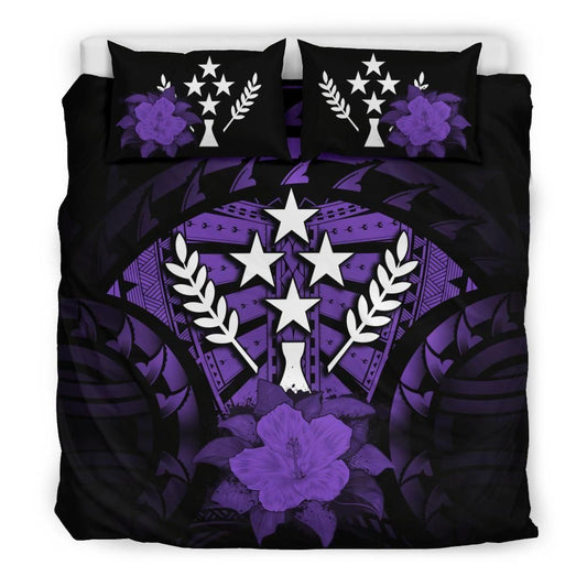 Kosrae Duvet Cover Set - Kosrae Flag & Purple Hibiscus