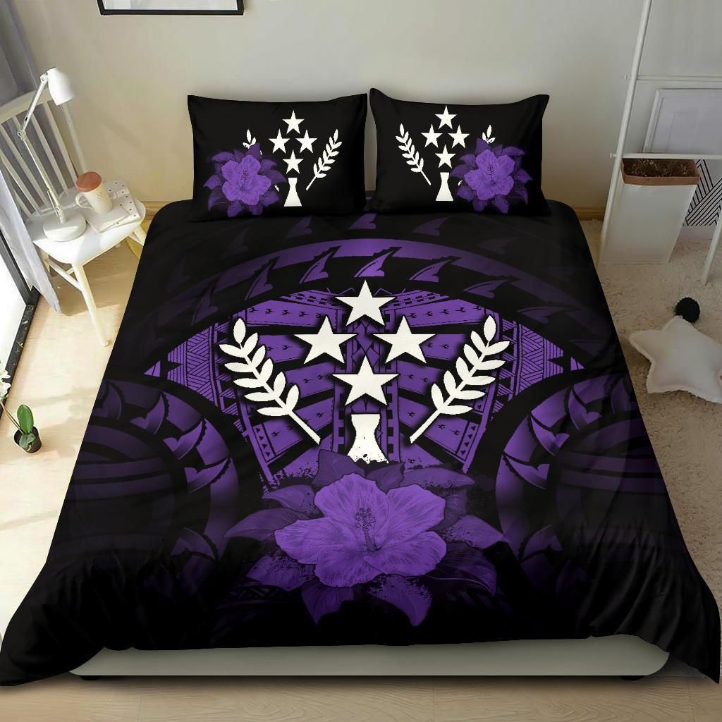 Kosrae Duvet Cover Set - Kosrae Flag & Purple Hibiscus