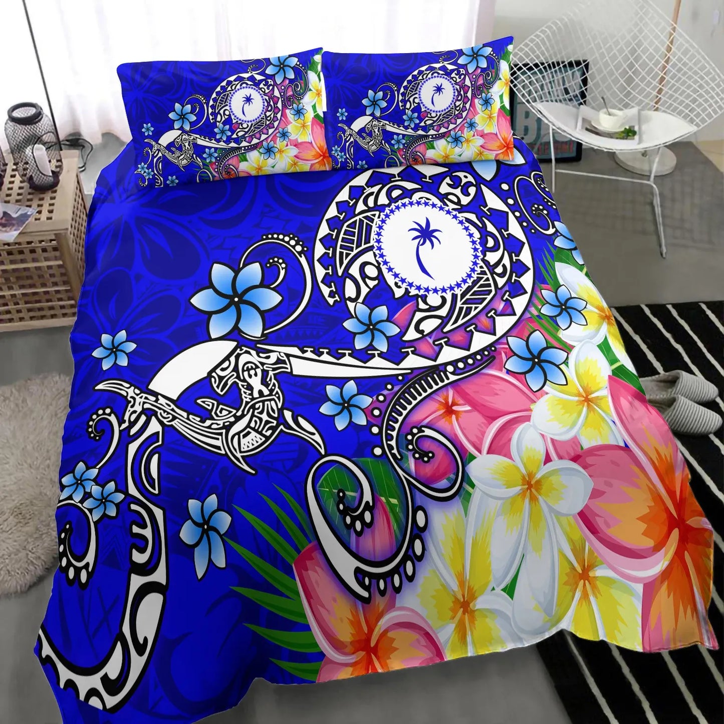 Kosrae Bedding Set - Turtle Plumeria (Blue)