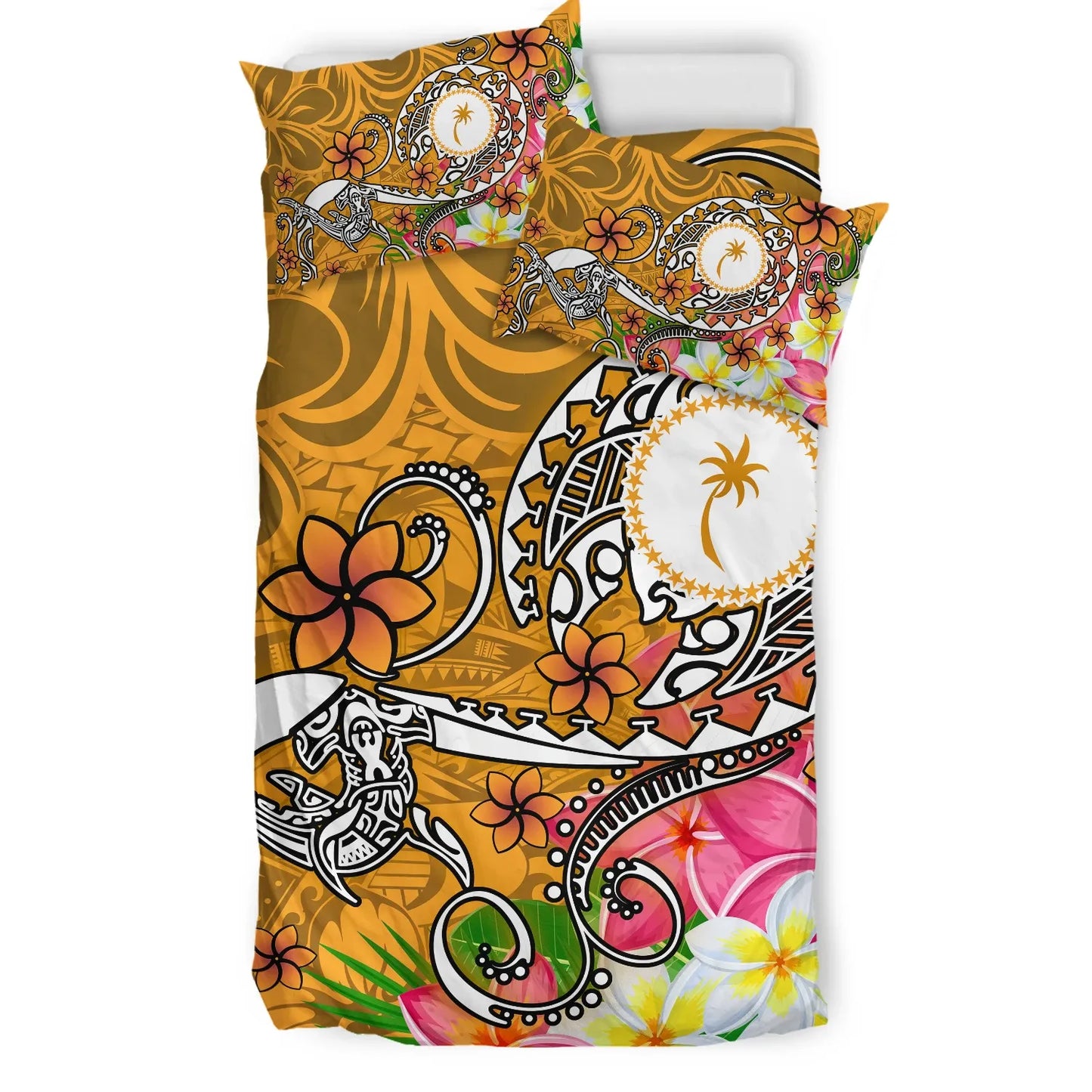Kosrae Bedding Set - Turtle Plumeria (Gold)