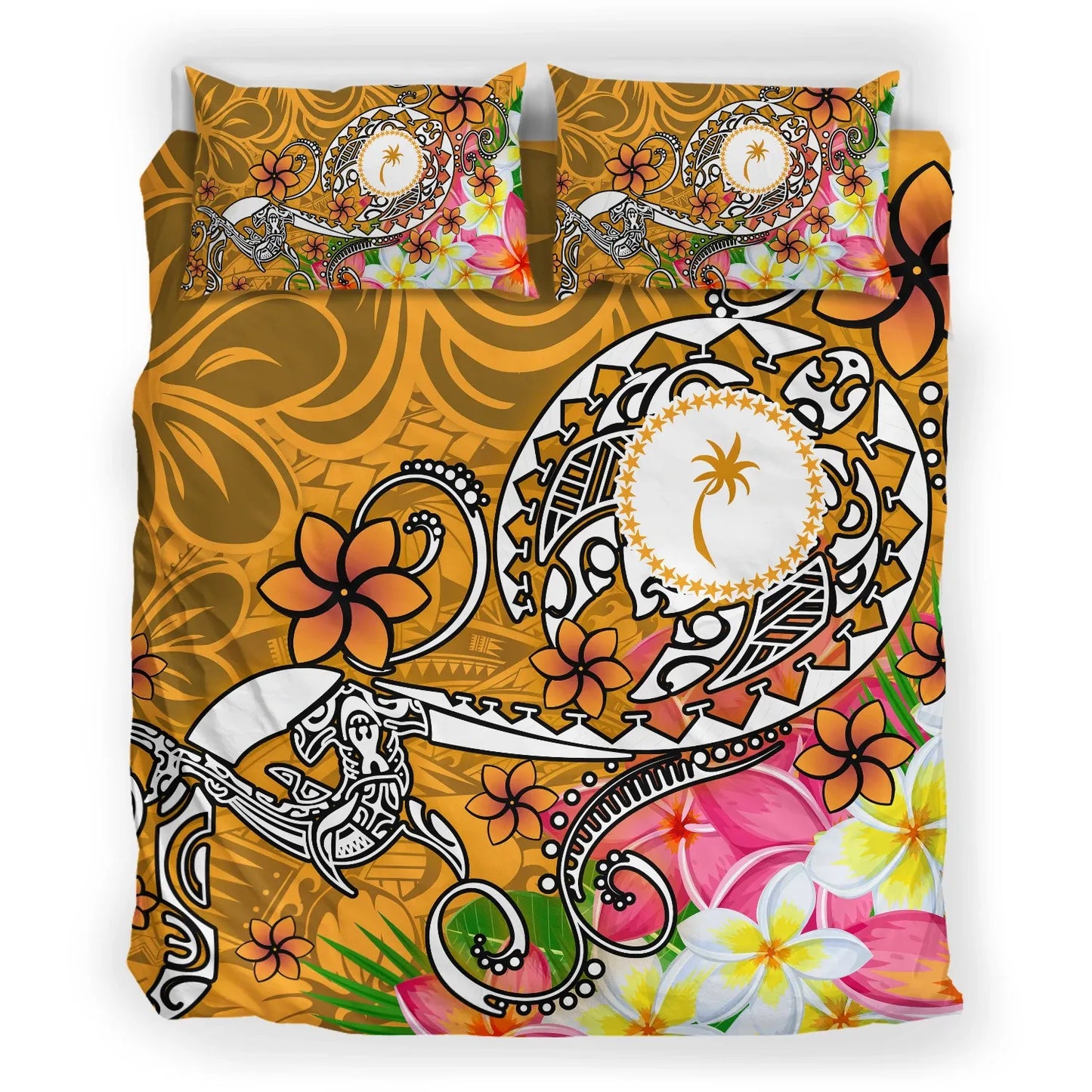 Kosrae Bedding Set - Turtle Plumeria (Gold)
