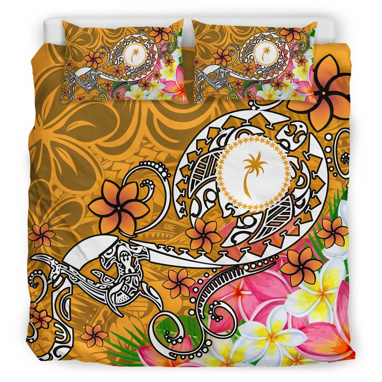 Kosrae Bedding Set - Turtle Plumeria (Gold)