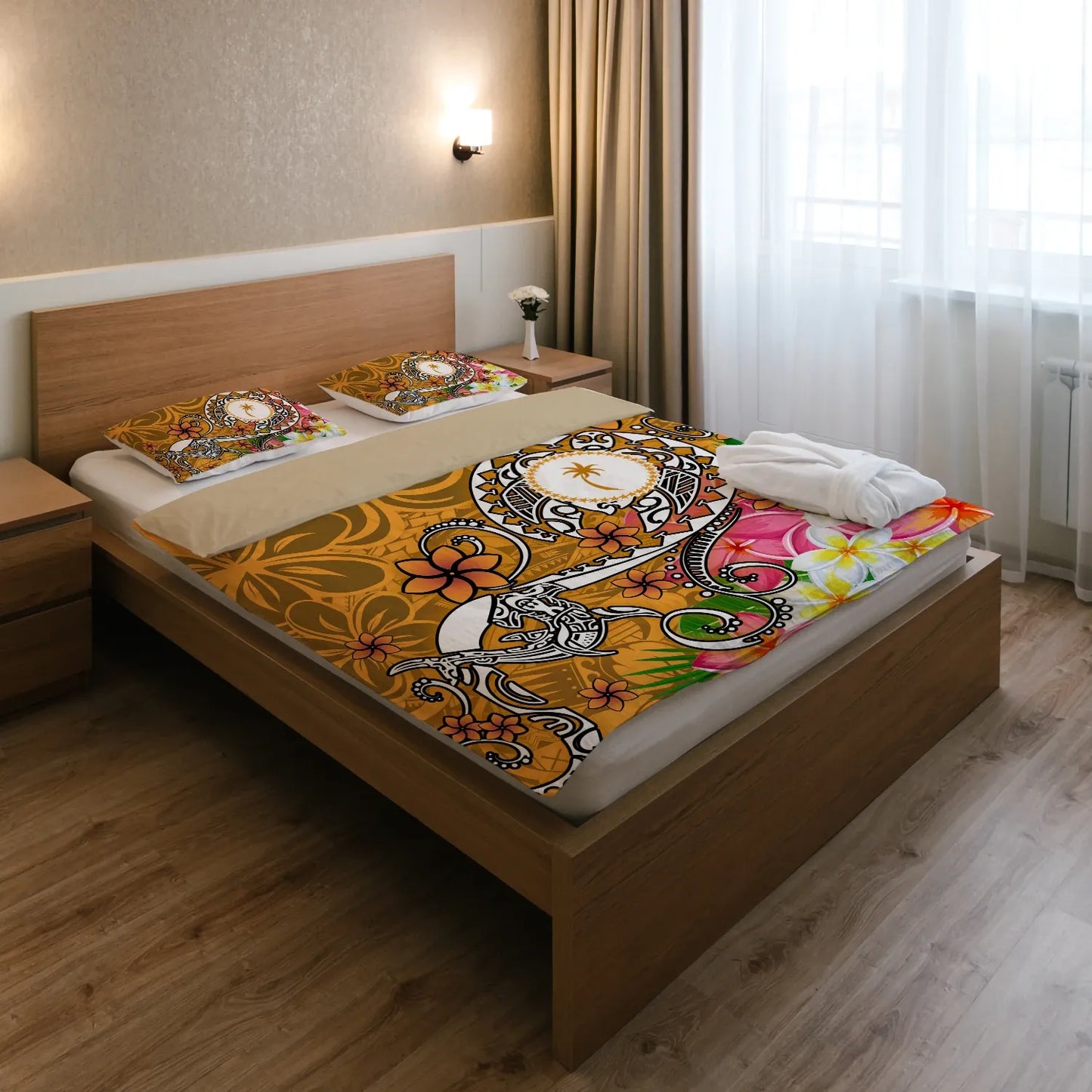 Kosrae Bedding Set - Turtle Plumeria (Gold)