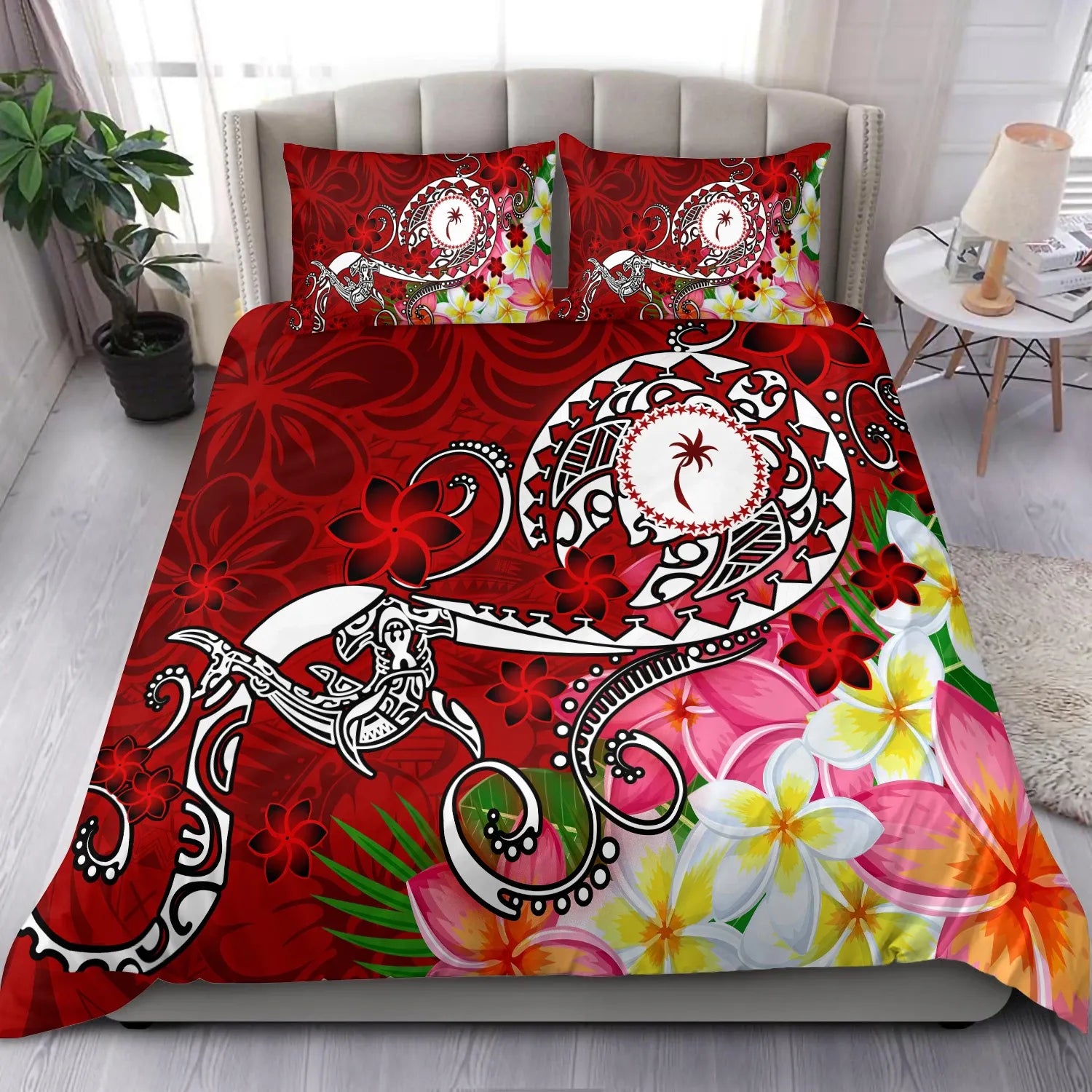 Kosrae Bedding Set - Turtle Plumeria (Red)