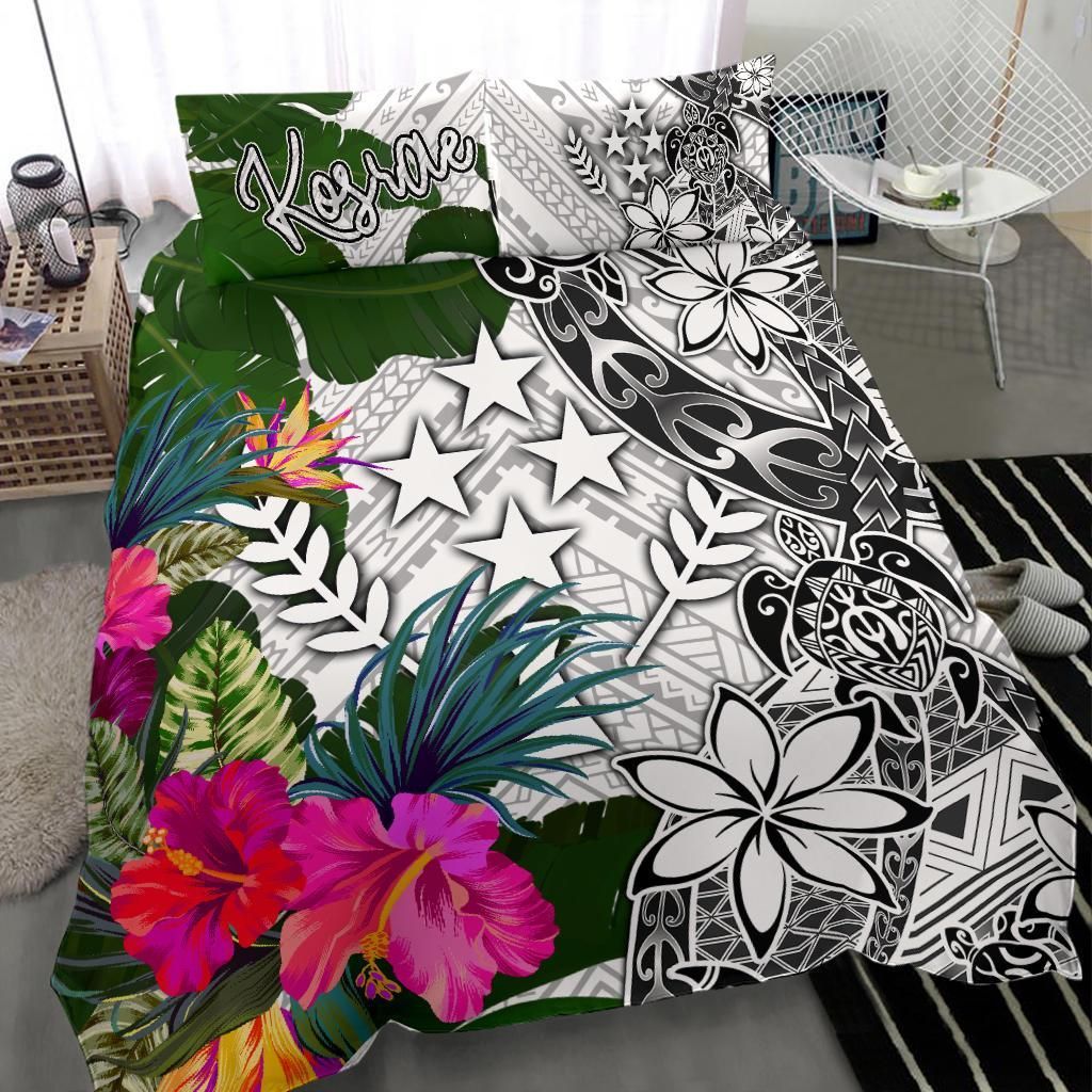 Kosrae Bedding Set White - Turtle Plumeria Banana Leaf