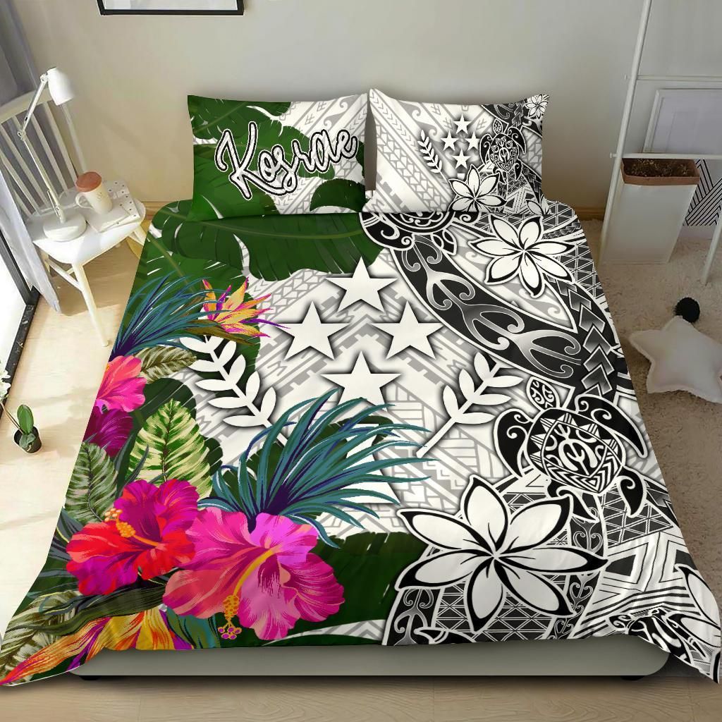 Kosrae Bedding Set White - Turtle Plumeria Banana Leaf