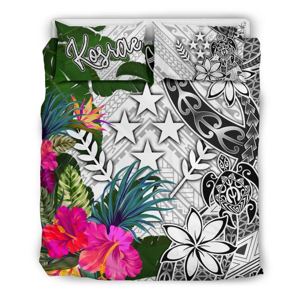 Kosrae Bedding Set White - Turtle Plumeria Banana Leaf