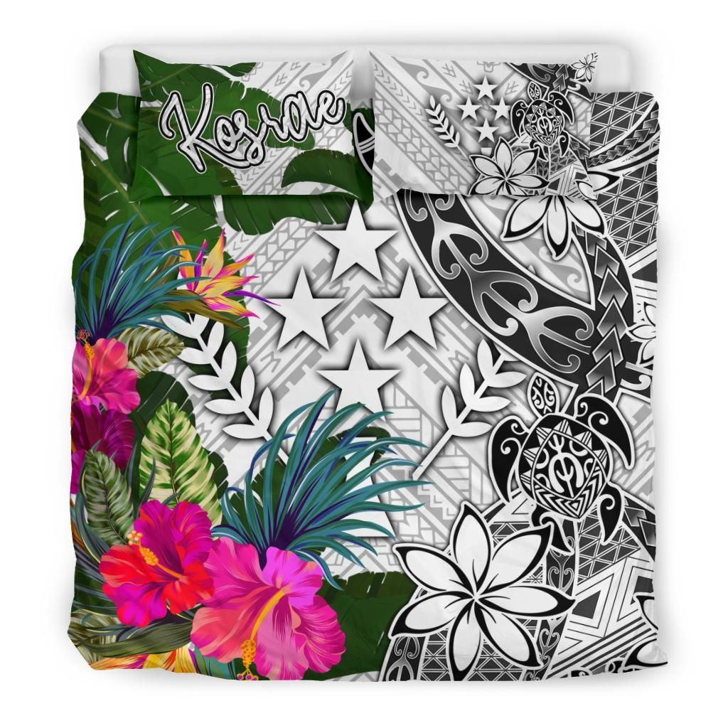 Kosrae Bedding Set White - Turtle Plumeria Banana Leaf