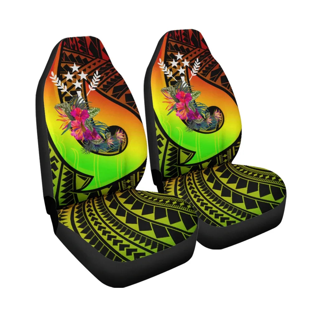 Kosrae Car Seat Covers - Polynesian Hook And Hibiscus (Reggae)