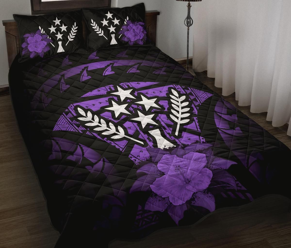 Kosrae Polynesian Quilt Bed Set Hibiscus Purple