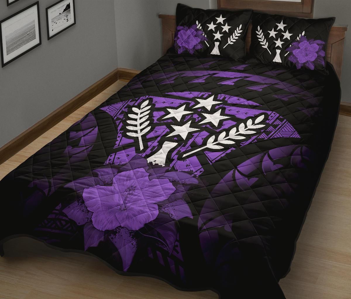 Kosrae Polynesian Quilt Bed Set Hibiscus Purple