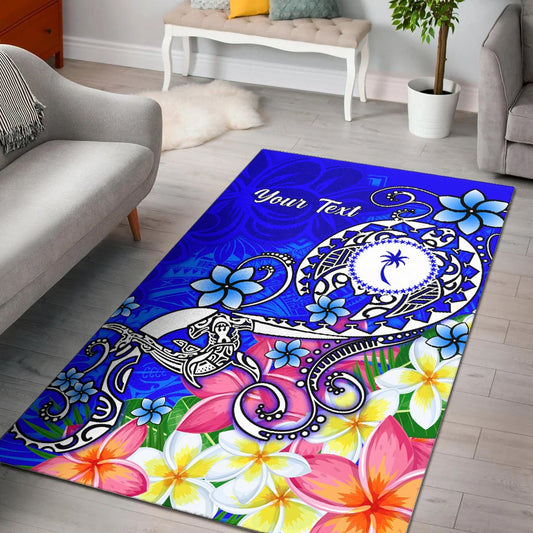 Chuuk Custom Personalised Area Rug - Turtle Plumeria (Blue)