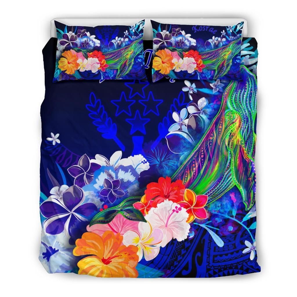 Kosrae Custom Personalised Bedding Set - Humpback Whale With Tropical Flowers (Blue)