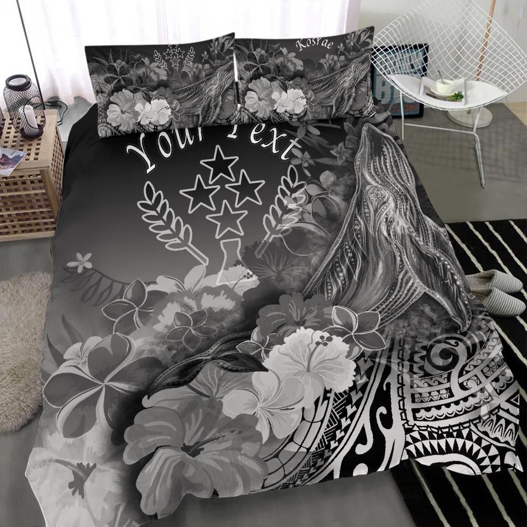 Kosrae Custom Personalised Bedding Set - Humpback Whale With Tropical Flowers (White)