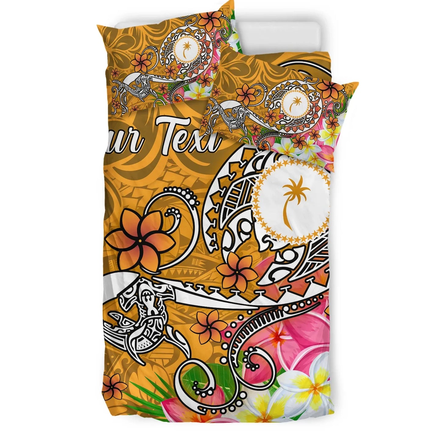 Kosrae Custom Personalised Bedding Set - Turtle Plumeria (Gold)
