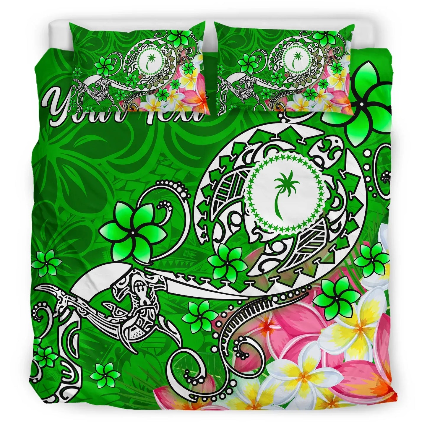 Kosrae Custom Personalised Bedding Set - Turtle Plumeria (Green)