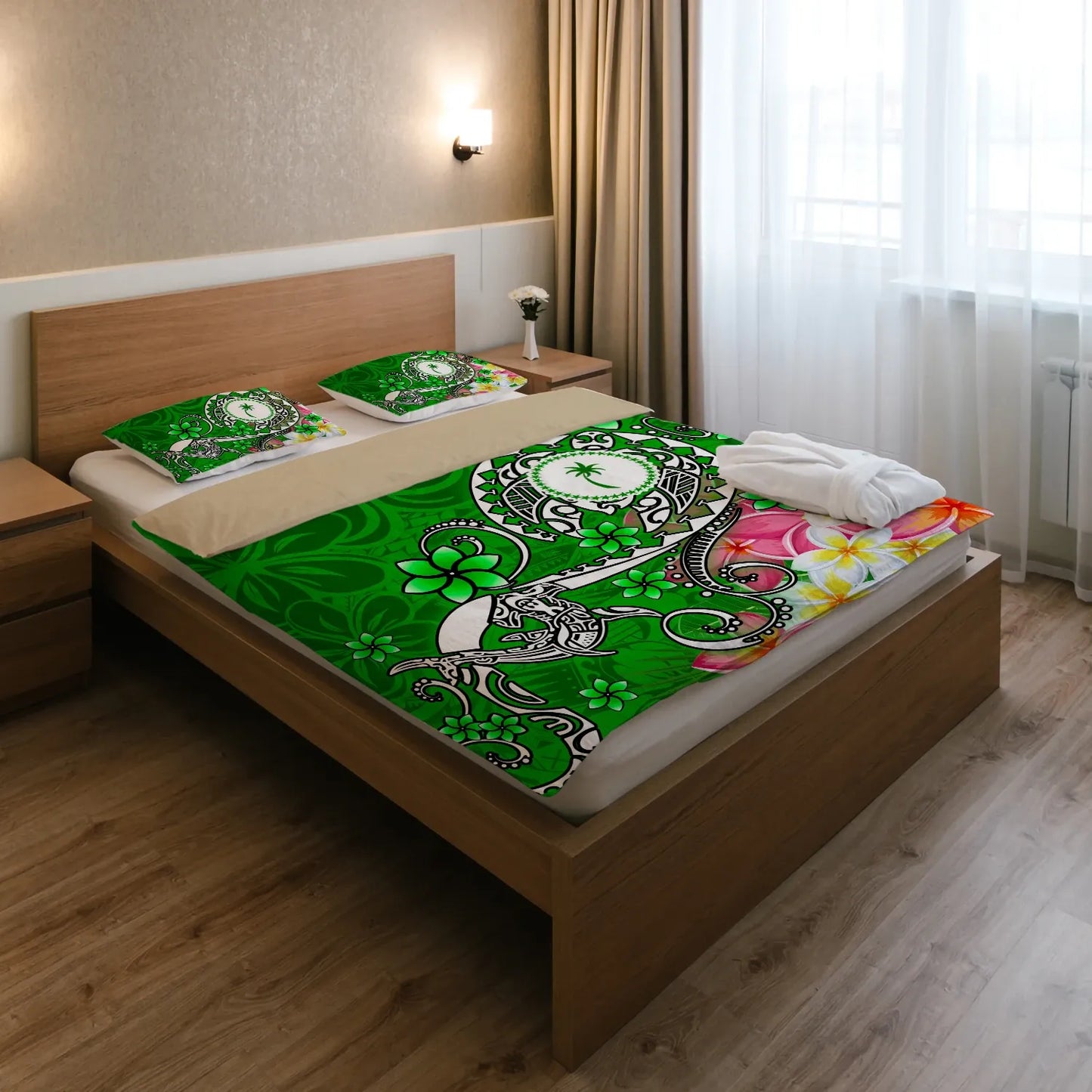 Kosrae Custom Personalised Bedding Set - Turtle Plumeria (Green)