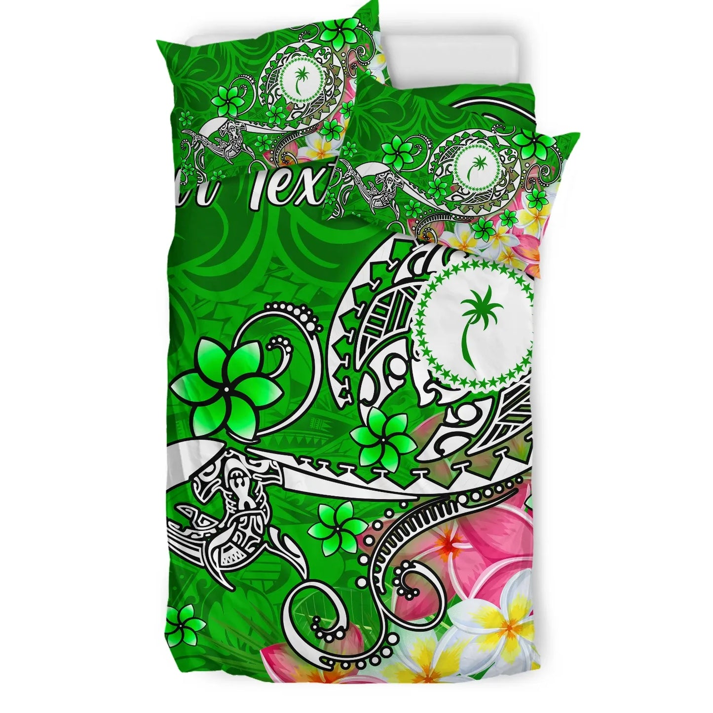 Kosrae Custom Personalised Bedding Set - Turtle Plumeria (Green)