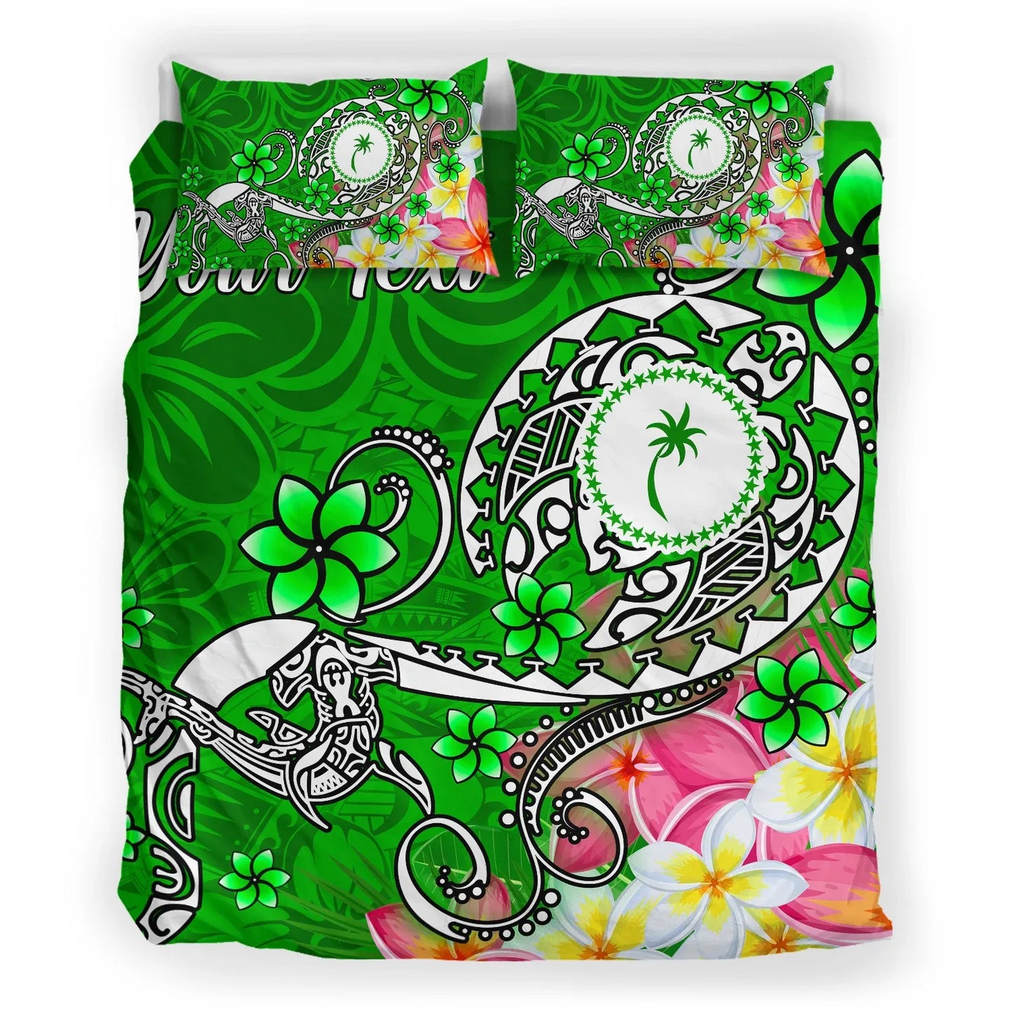 Kosrae Custom Personalised Bedding Set - Turtle Plumeria (Green)