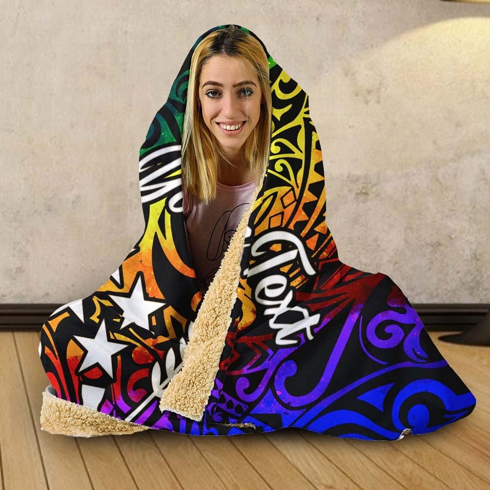 Kosrae Custom Personalised Hooded Blanket - Rainbow Polynesian Pattern