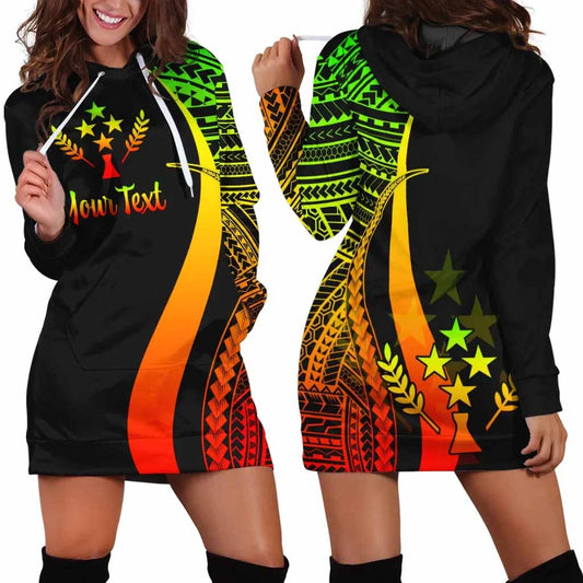 Kosrae Custom Personalised Hoodie Dress - Reggae Polynesian Tentacle Pattern