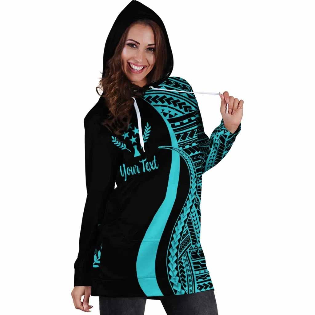 Kosrae Custom Personalised Hoodie Dress - Turquoise Polynesian Tentacle Pattern