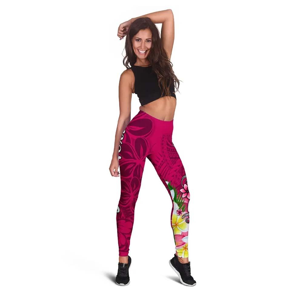 Kosrae Custom Personalised Legging - Turtle Plumeria (Pink)