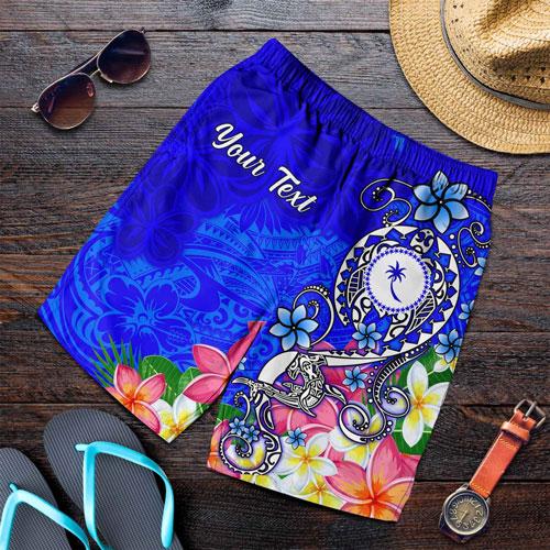 Kosrae Custom Personalised Men Shorts - Turtle Plumeria (Blue)