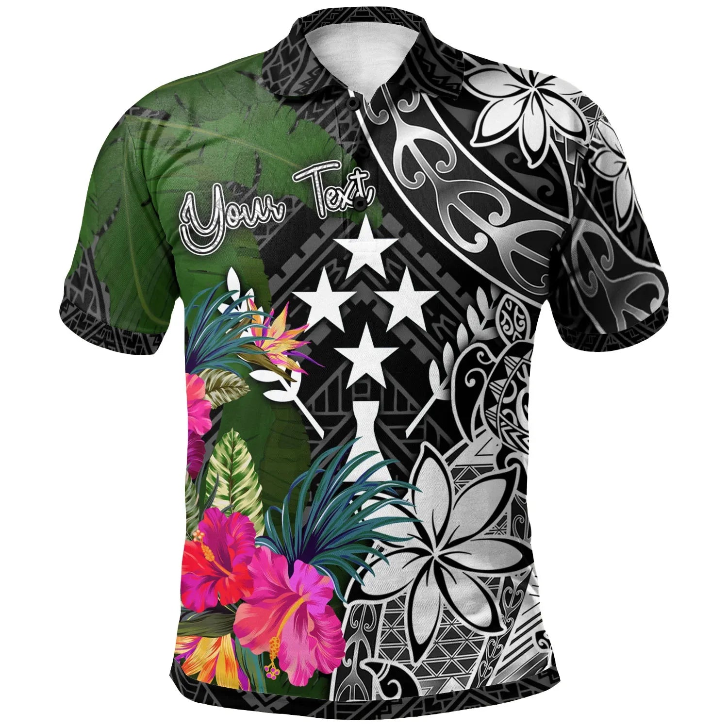 Kosrae Custom Personalised Polo Shirt - Turtle Plumeria Banana Leaf