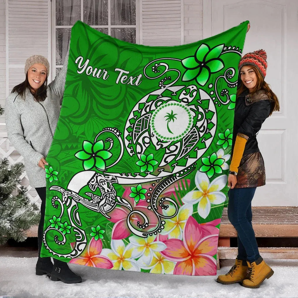 Kosrae Custom Personalised Premium Blanket - Turtle Plumeria (Green)
