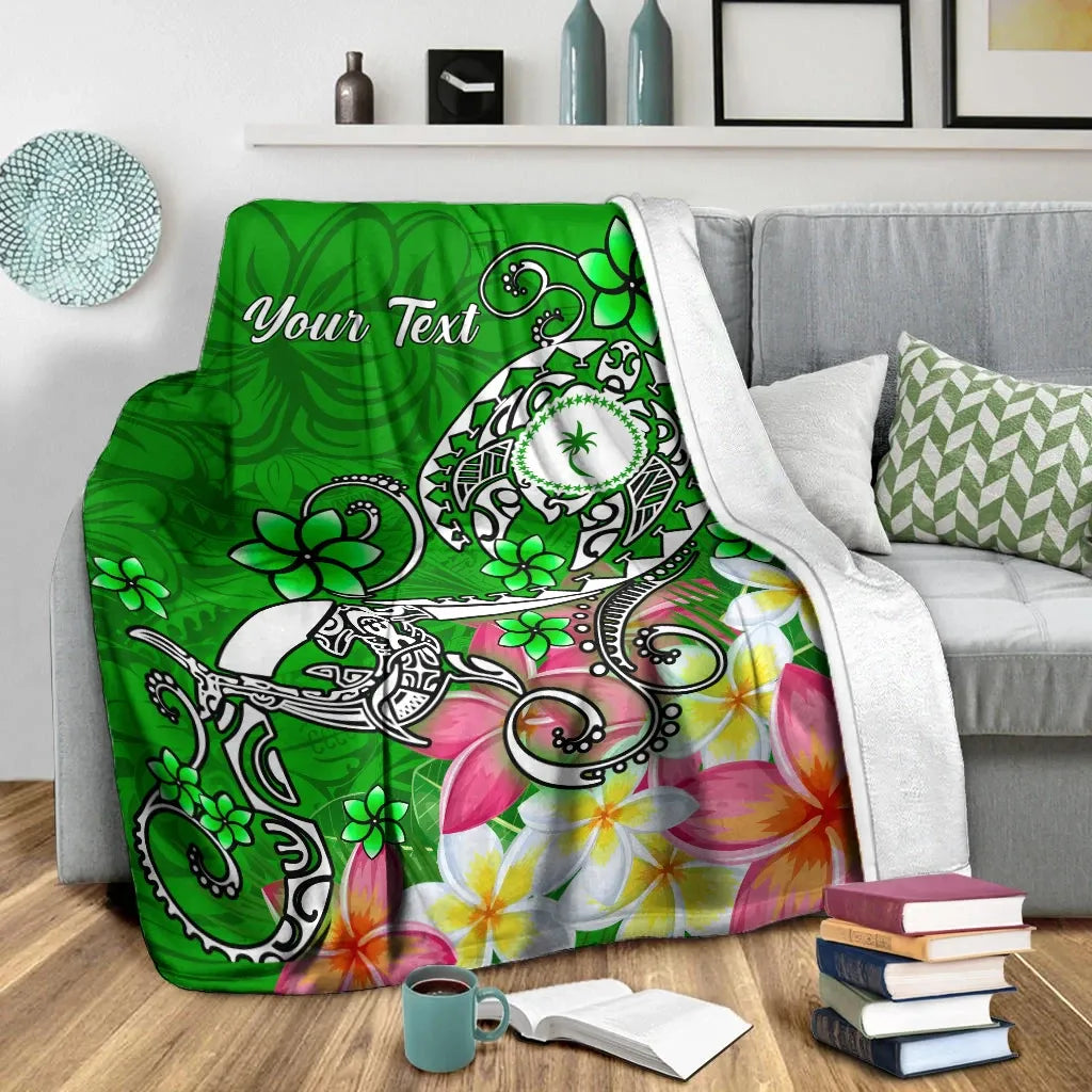 Kosrae Custom Personalised Premium Blanket - Turtle Plumeria (Green)