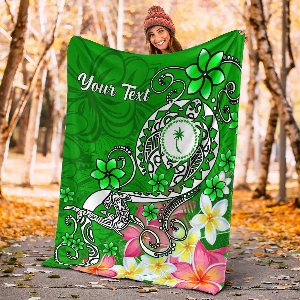 Kosrae Custom Personalised Premium Blanket - Turtle Plumeria (Green)