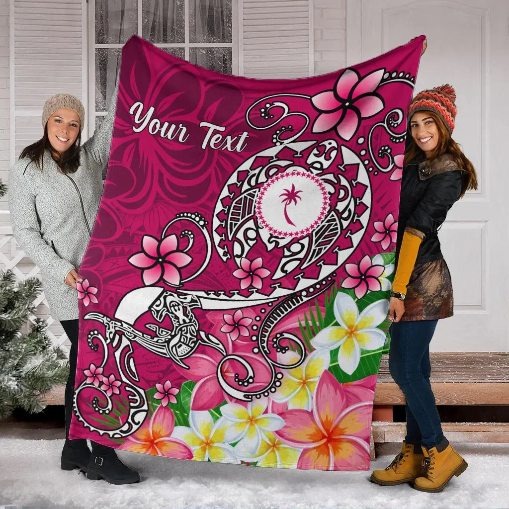 Kosrae Custom Personalised Premium Blanket - Turtle Plumeria (Pink)