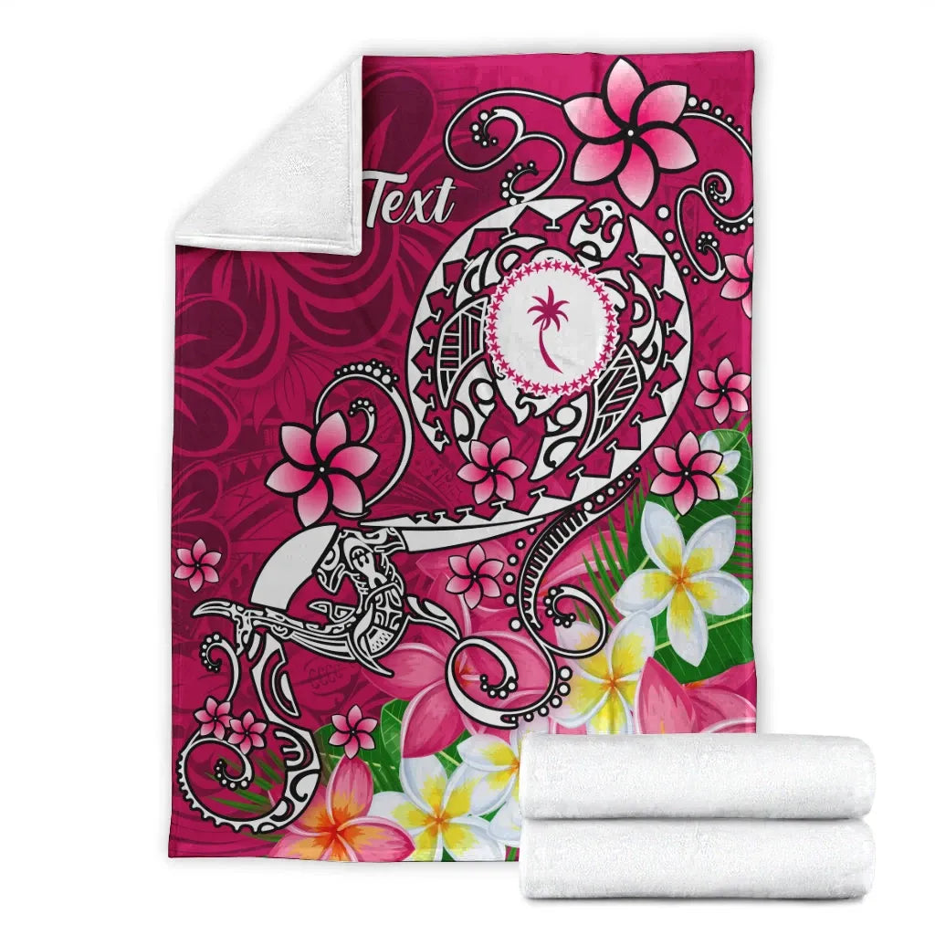 Kosrae Custom Personalised Premium Blanket - Turtle Plumeria (Pink)