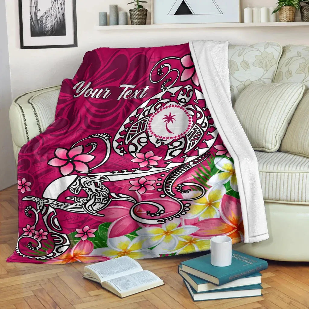 Kosrae Custom Personalised Premium Blanket - Turtle Plumeria (Pink)