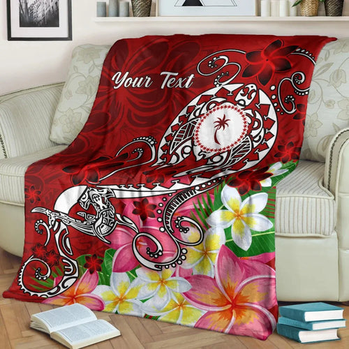 Kosrae Custom Personalised Premium Blanket - Turtle Plumeria (Red)